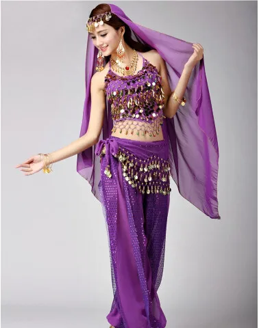 Болливуд танцевальные костюмы Индийский танец живота костюмы 2 шт. брюки и топ бюстгальтер набор для женщин