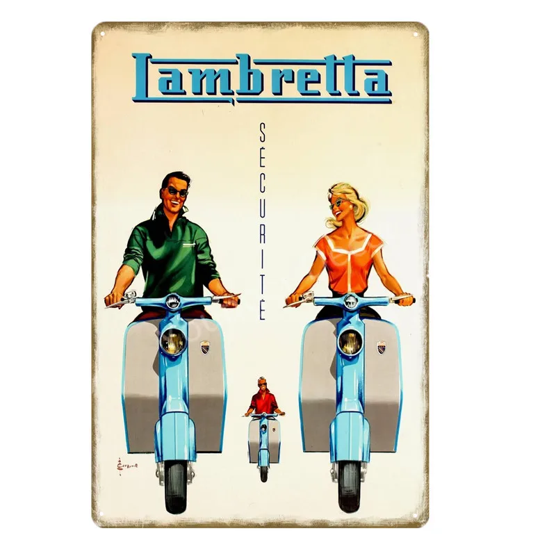 Классика Lambretta электромобиль металлический плакат лучшие электромобили знаки стены искусства табличка автомобиль гараж салон магазин домашний декор YD016 - Цвет: YD0360