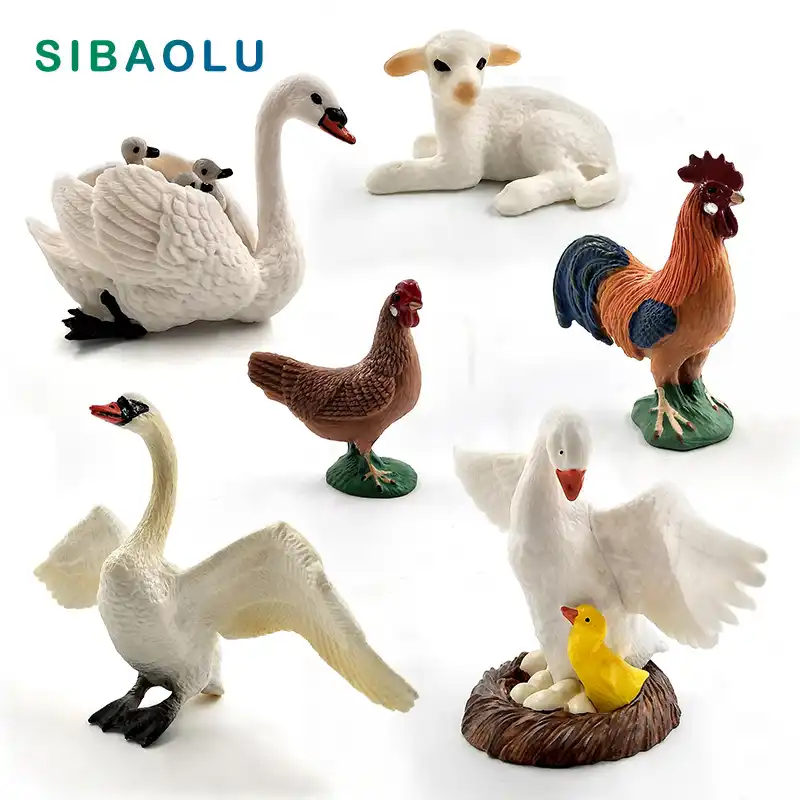 Pequeno cordeiro cisne galo modelo animal galo galinha ovelha galinha estatueta casa decoração em miniatura fada jardim decoração acessórios