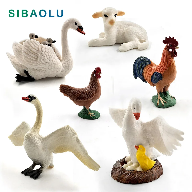 

Little Lamb Swan Cock Animal model Rooster Chicken sheep Hen figurine home decor miniature fairy garden decoration accessories