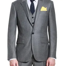Для мужчин костюмы Slim Fit пиджаки Свадебные Для мужчин смокинги дружки костюмы темно-серый одна кнопка костюмы для выпускного Пик нагрудные(куртка+ брюки+ жилет+ галстук