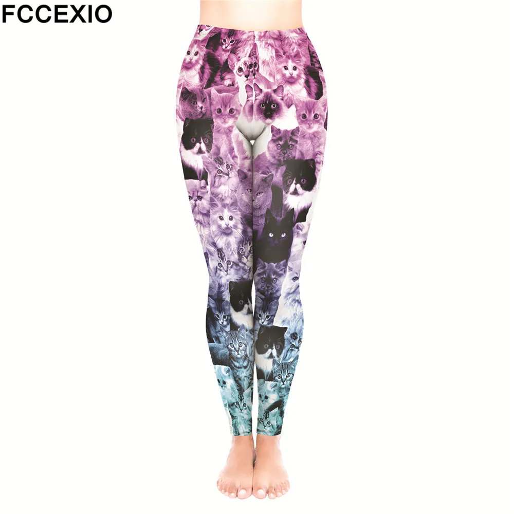 

FCCEXIO Whosale Female Workout Pants High Waist Fitness Leggings Cats Pink 3D Print Leggins Women Gothic Leggings Slim Trousers