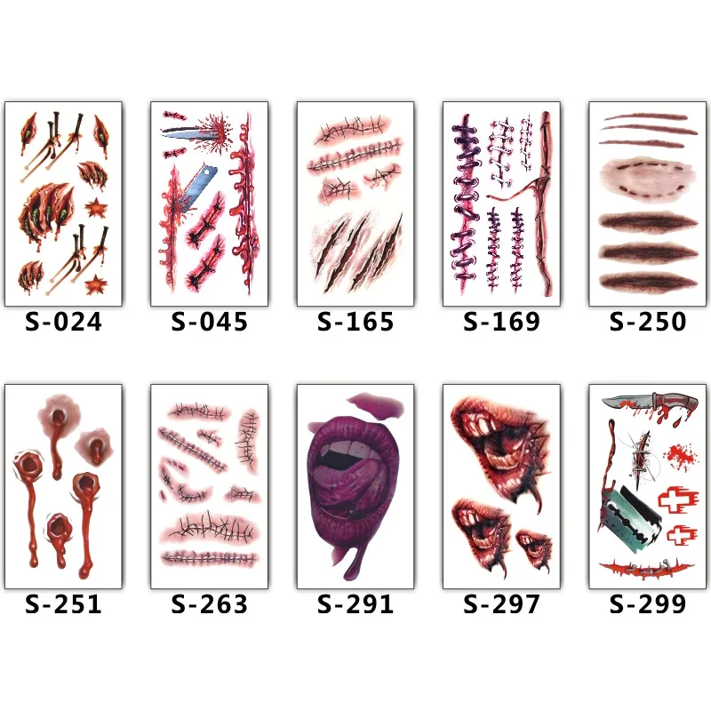 Halloween Stickers Waterproof Temporary Blood Letter Tattoo Terror Wound Realistic Blood Injury Scar Fake Tattoo Stickers