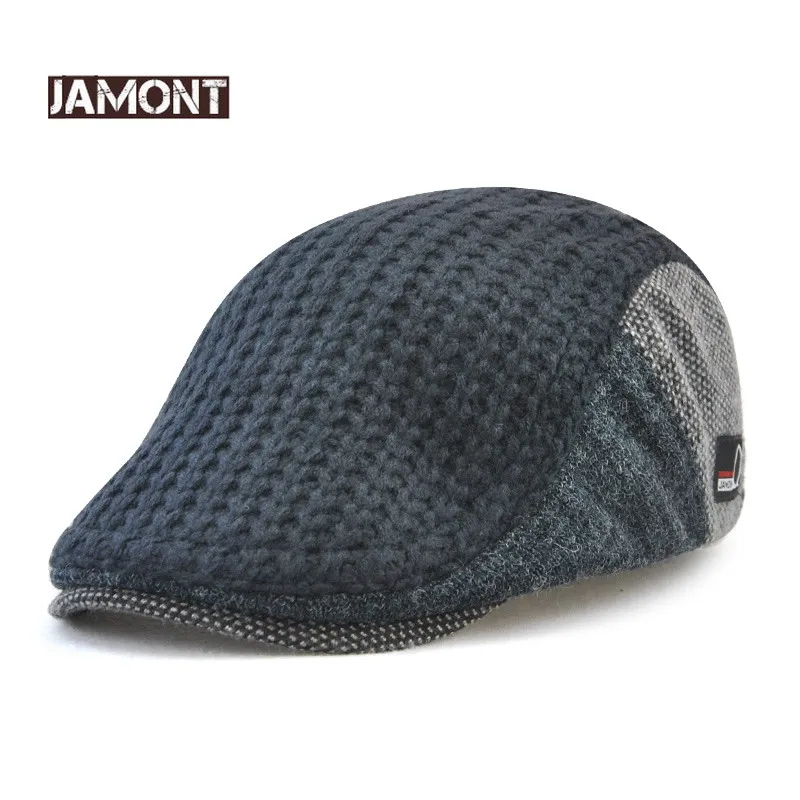 

Jamont Mens Knitted Wool Beret Cap Winter Warm Hat For Male Duckbill Visor Flat Cap Boina Cabbie Caps Elderly Men Newsboy Hats