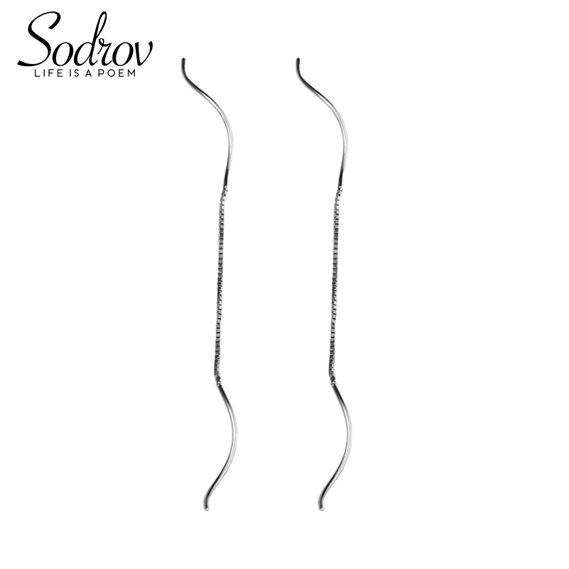 

SODROV 925 Sterling Silver Simple Threader Thread Long Line Earrings HE011 Personalized