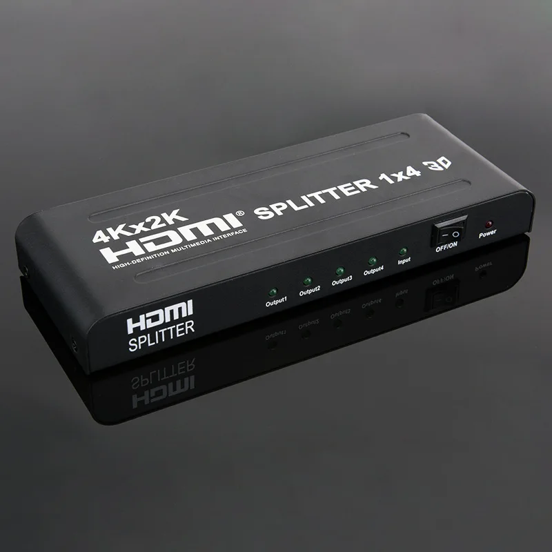 

1X4 HDMI splitter 4 port HDMI distributes 1 in 4 out Distributor 1 HDMI input signal assigned to 4 HDMI receiver devices