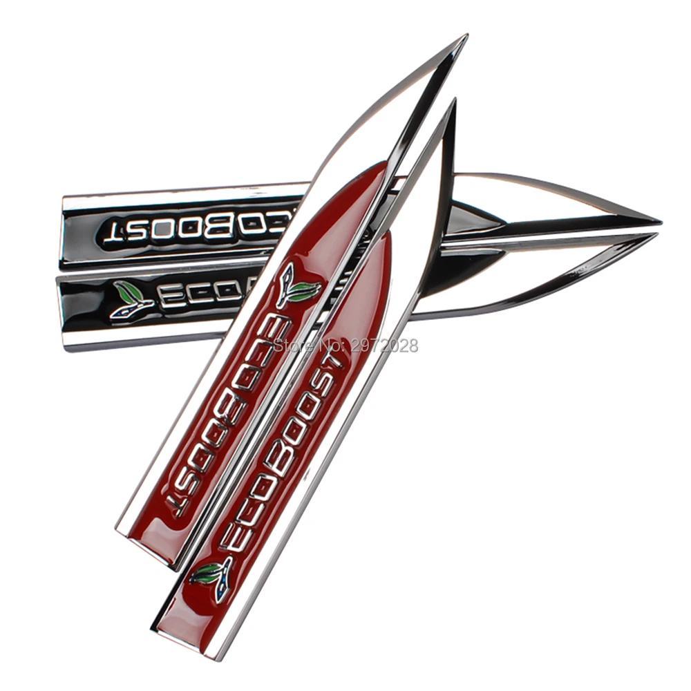 

2 x Car Styling 3D Ecoboost Body Fender Side Metal Chrome Zinc Alloy Knife Side Emblems Badges Car Accessories For Ford Mustang