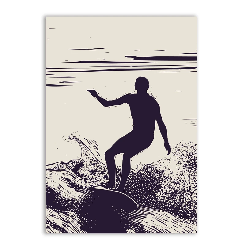 Surfer Silhouette Surf Art Print Poster Retro Surfing Canvas Painting