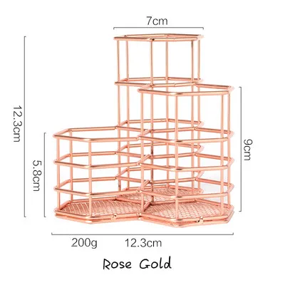 Розовое золото металлический держатель для ручек шестиугольный карандаш подставка для карандашей Настольный органайзер школьный стол Канцтовары Декор офисные аксессуары - Цвет: B