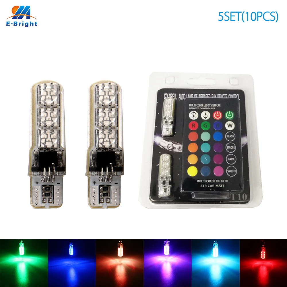 YM E Bright 5 комплектов (10 шт.) RGB светодиодный T10 W5W CANBUS с контроллером 5050 SMD 6 лампочка