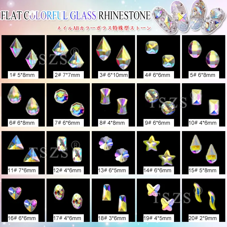 

15pcs/lot Nail Art Tip Decoration Colorful Flat Bottom Glass Rhinestone For Lady
