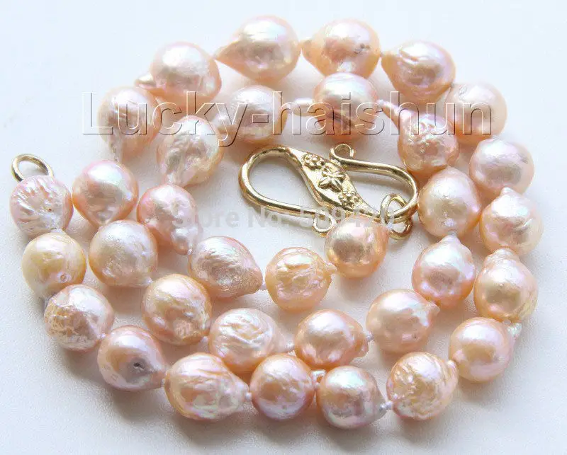 

~~ Free Shipping >>17" 11mm baroque pink Reborn keshi pearls necklace