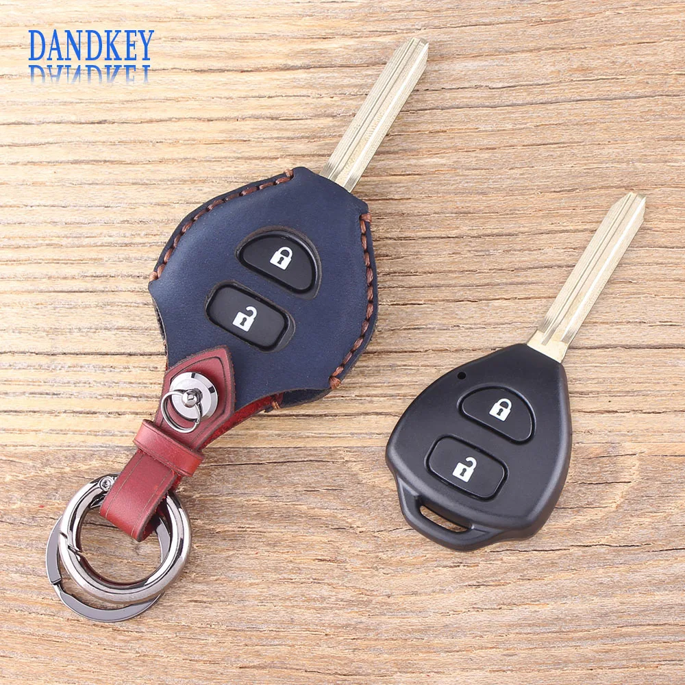 

Dandkey 2 Button Remote Fob Leather Car Key Case For TOYOTA Rav4 Corolla Hilux Yaris Avalon Echo Prado Key Shell
