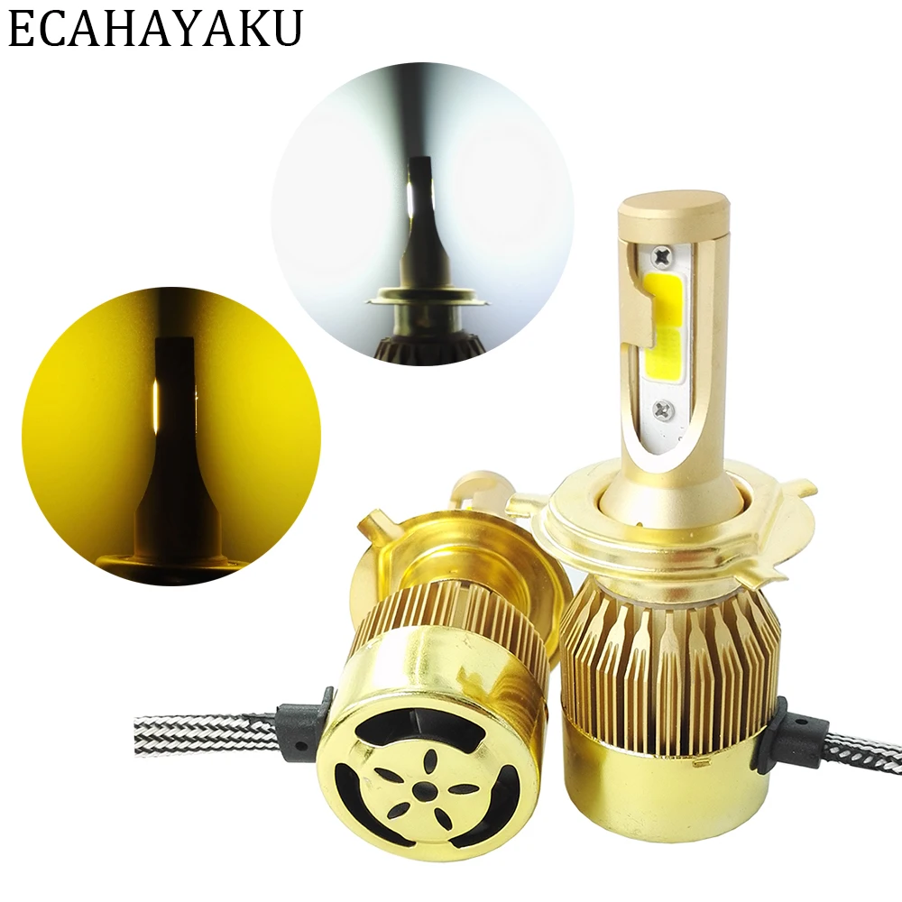 

ECAHAYAKU H1 H4 H7 H8 H9 H11 9005 9006 Car LED Headlight Lamp Double Color 3000K+6000K 72W 7600LM Per Set Car Headlamp Fog Light