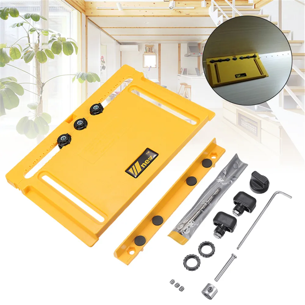 

Two Type Drill Guide Cabinet Door Installation Hole Locator Punching Opener With Cutter Wood Drilling Woodworking Tools Set