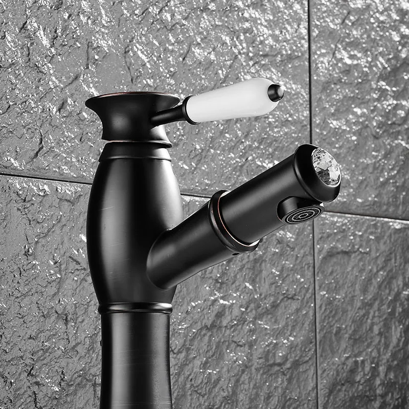 

European style black basin sink mixer hot and cold water faucet with pull out sprayer Dona2197