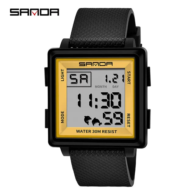 SANDA мужские спортивные часы Дайвинг светодиодный цифровые часы мужские модные электронные военные часы relogio masculino - Цвет: black gold