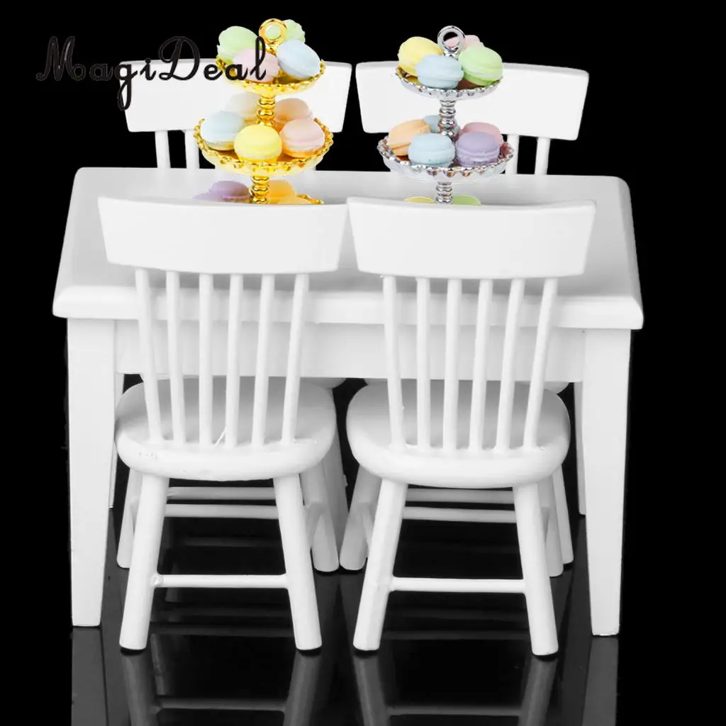MagiDeal 5Pcs Dining Table Chair Model Set for 1:12 Dollhouse Miniature Furniture Decor Children Pretend Play Toys 2Colors