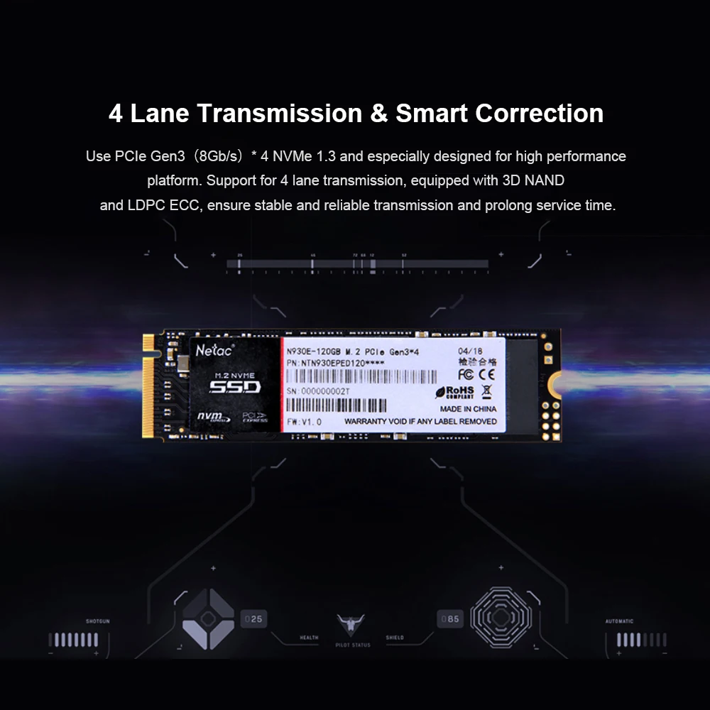 Жесткий диск Netac N930E SSD 120 ГБ M.2 NVMe Внутренний твердотельный накопитель Gen3 * 4 PCI E 2280