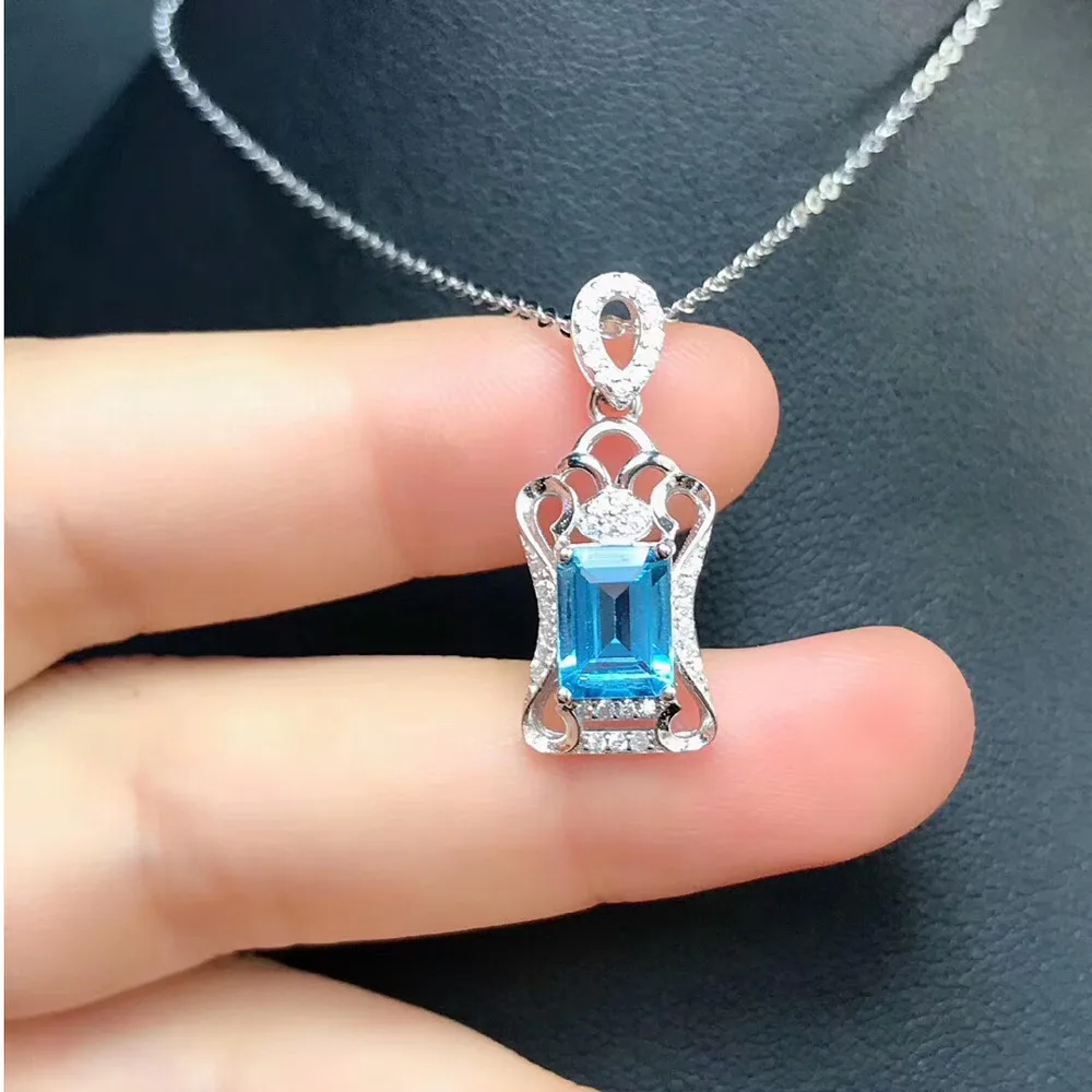 Sterling Silver Aquamarine Rectangle Charm Pendant