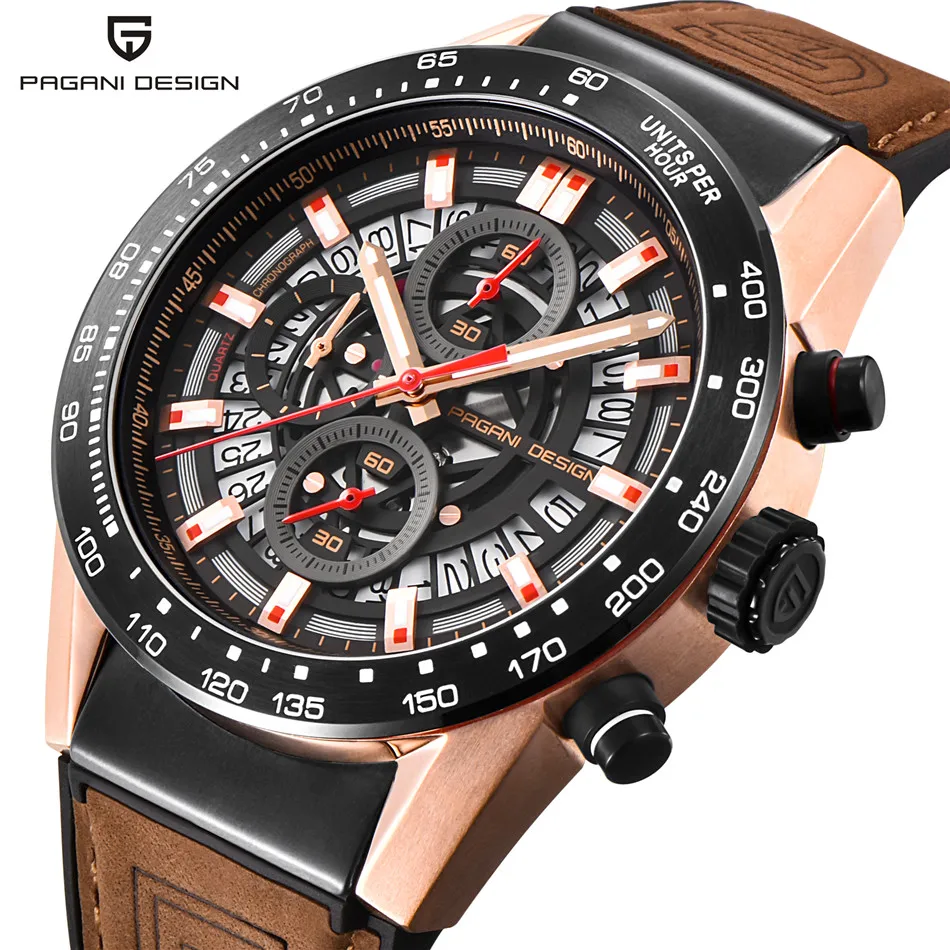 Мужские часы Новые PAGANI Дизайн Роскошные брендовые многофункциональные спортивные кварцевые часы для отдыха кожаные водонепроницаемые часы relogio masculino
