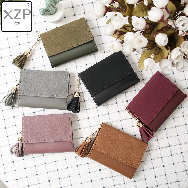 

XZP Vintage Pure Color Wallet Women Tassel Charm Short Wallet Coin Purse Card Holders Handbag PU leather Handbag Purse Wallet