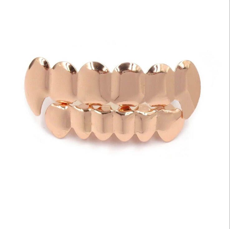 Хип-хоп мужские 6 верхних и нижних зубов золотого и серебряного цвета ложные зубы Grillz набор Bump решетки зубные грили для унисекс ювелирные изделия для тела - Окраска металла: rose gold set