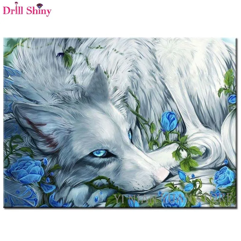 5D DIY Diamond Painting Wolf And Flower Diamond Embroidery Needlework
