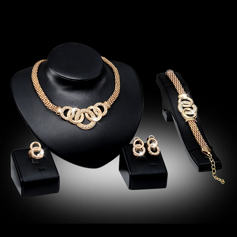 

Cindiry 2017 New European Style Jewelry Set Party Accesories Necklace Earrings Ring Bracelet Crystal Jewelry P20