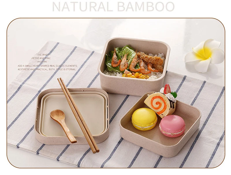 Bento Box из бамбукового волокна, Портативный Ланч-бокс для здоровья и безопасности, коробка для хранения продуктов, Герметичный пищевой контейнер с крышкой