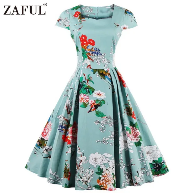 ZAFUL Женщины плюс размер одежды Одри хепберн 50 s Vintage Цветочный Печати халат feminino Бальное Платье Ретро Dress Vestidos
