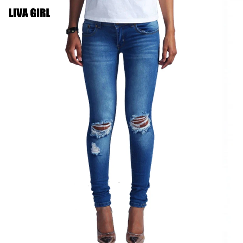 Liva girl 2017 Fashion Slim Stretch Jeans Female Hole Feet
