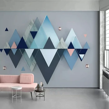 

3D Stereo Blue Geometric Triangle Mural Wallpaper Modern Living Room Bedroom Home Decor Creative Photo Wall Painting 3D Frescoes