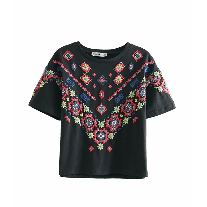 

Printed Floral T-shirt Summer Female Fashion Short Casual Indie Folk Tops Tees O-Neck Basic Wild T-shirt Women Casual Clothing
