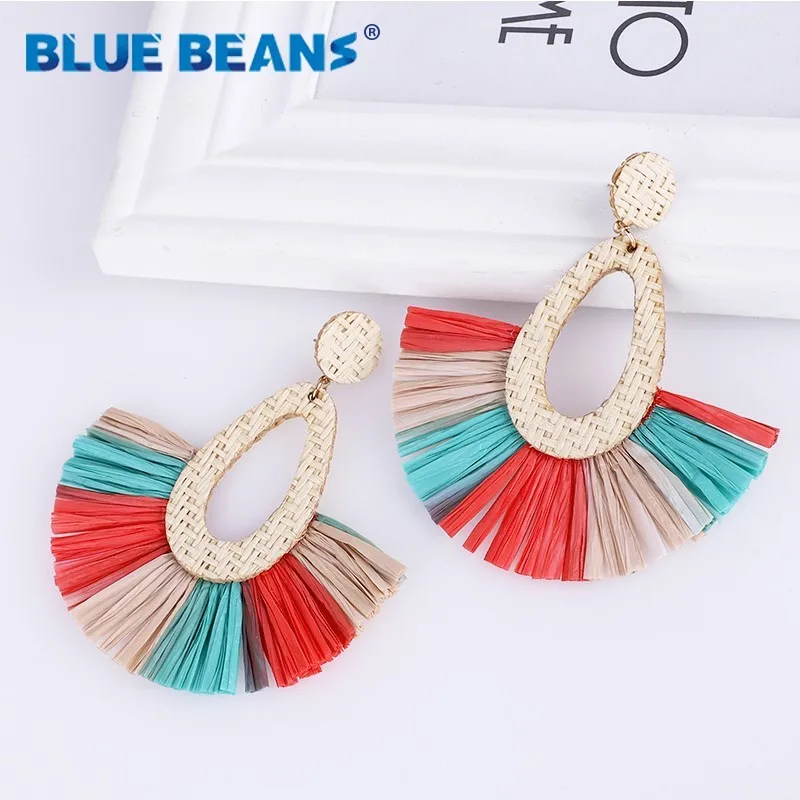 

Tassel Rattan Earrings For Women Fashion Jewelry Bohemian Star Gifts Face African Dangle Drop Boho Earings Long Punk Vintage New