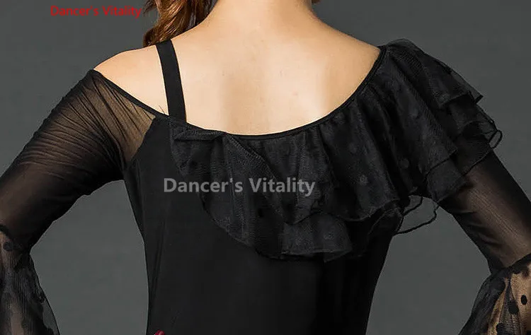 Современная кружева с длинными рукавами современный латинская Одежда для танцев Топ для Для женщин/Женские/девушка, танго Samba бальный