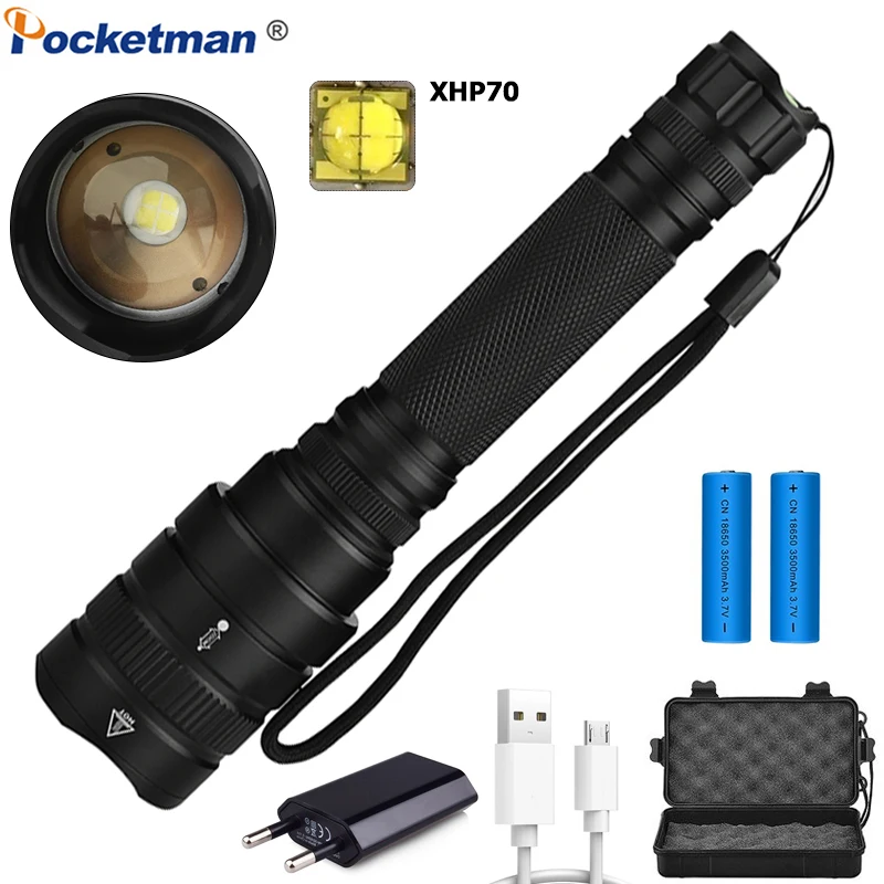 

XHP70 LED Flashlight Zoomable Flashlight with 60000LM Super Bright XHP50 LED Flashlight Waterproof for Outdoor Camping Cyclying