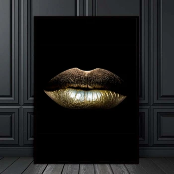 

Canvas Nordic Painting Prints Gold Lips Gradient Sexy Home Decor Posters Wall Artwork Modern Bedroom Framework Modular Pictures
