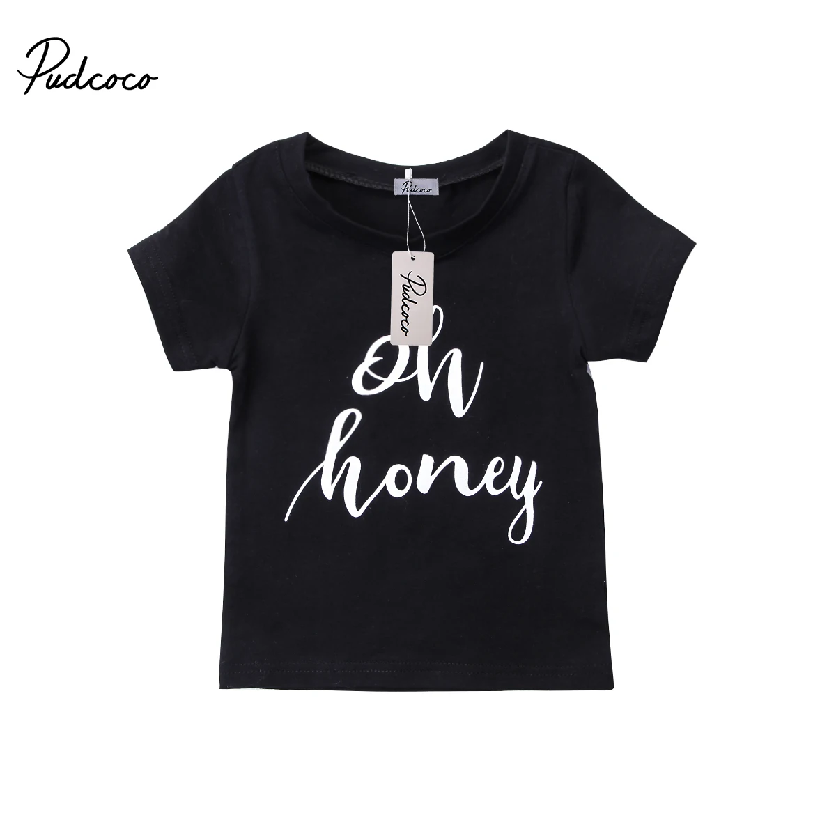 Pudcoco Tops Kids Boy Girl Casual Black Short Sleeve T