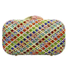 LaiSC Luxury crystal clutch bag rainbow silver evening party purse swarovski diamond women wedding clutch evening handbag SC078