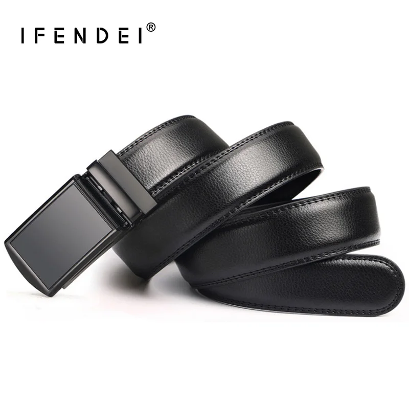 IFENDEI Designer Leather Belts Waist Black Silver Automatic Buckle Belt