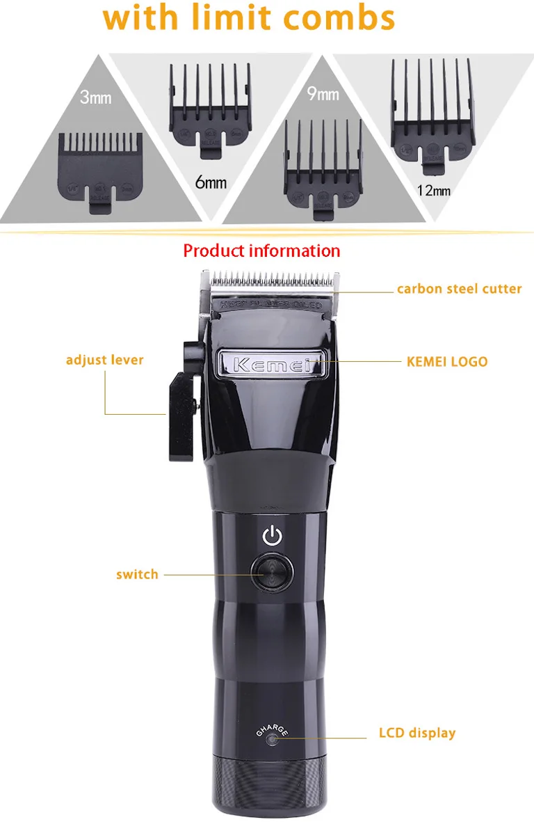 Kemei профессиональная машинка для стрижки волос электрическая мощная Беспроводная Машинка для стрижки волос стрижка триммер Инструменты для укладки Парикмахерская Новинка