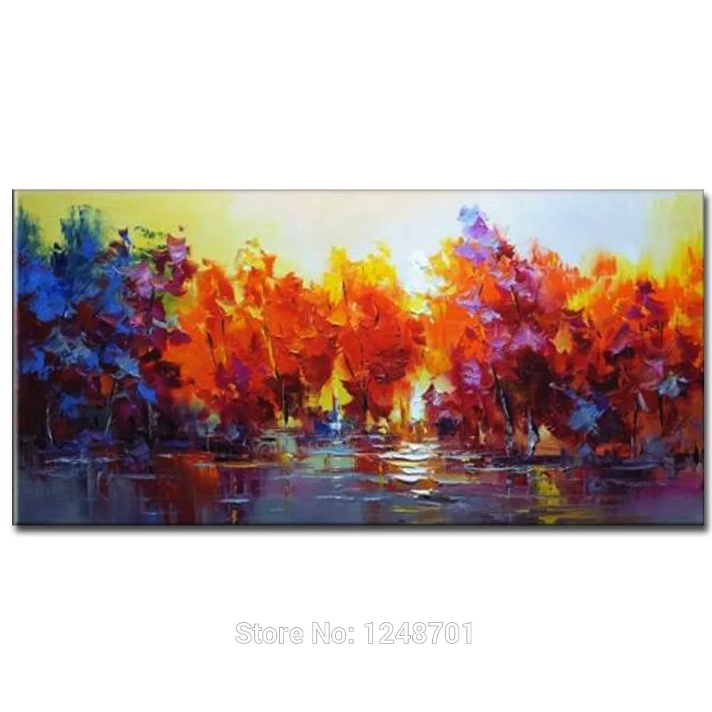 

Hand Painted Thick Texture Impasto Colorful Landscape Oil Painting On Canvas Abstract Forest Wall Picture Living Room Home Decor