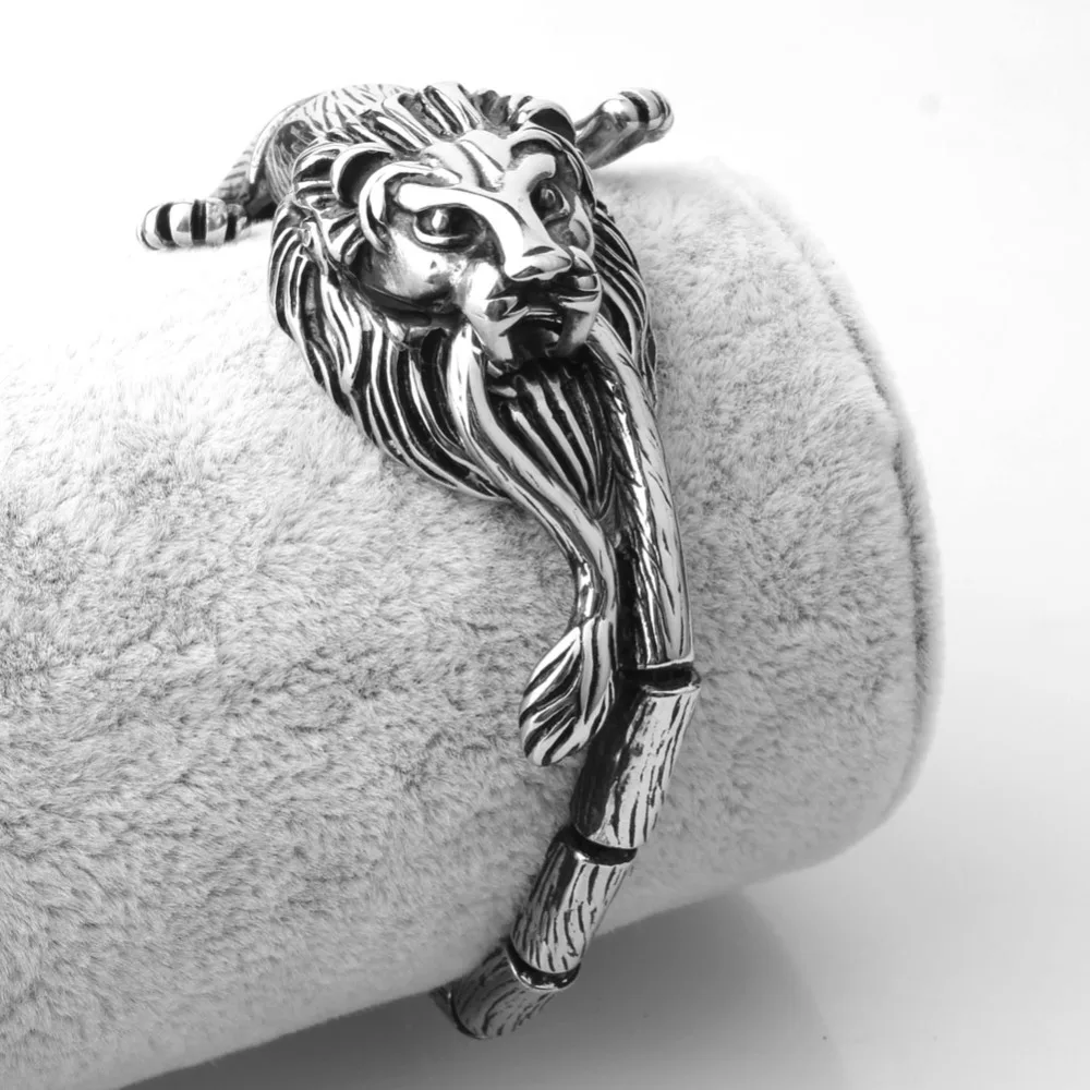 Высокое качество Байкер для мужчин мальчика литья Браслеты Jewelry 35 мм 316L нержавеющая сталь Полированное Серебро Лев Скелет манжета