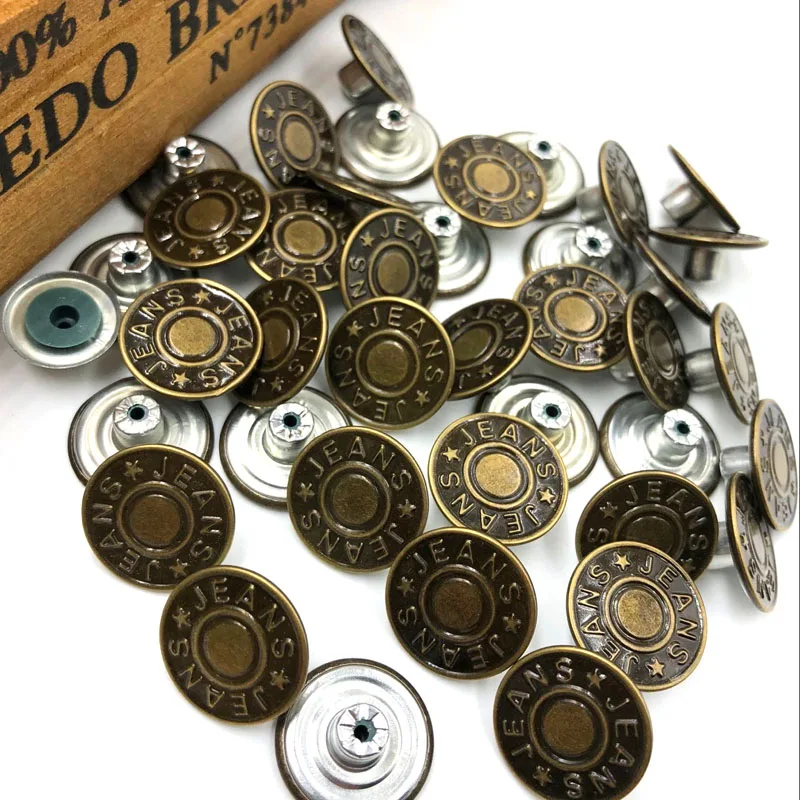 40pcs 20mm Metal Jeans Buttons 3 Styles Trousers Buttons Sewing