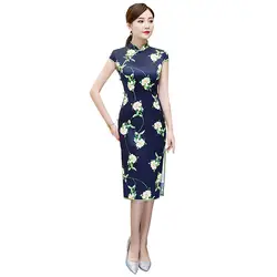 2019 новые летние китайский Стиль платье Винтаж Oriental женский длиной до колен Qipao классический этап шоу элегантный женское платье-Ципао M-3XL