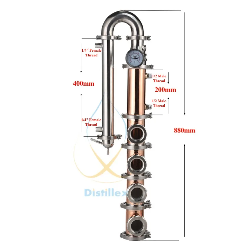 US $490.00 NEW 3 Inch OD91mm 999 Red Copper Bubble Plates Distillation Column With 4 Section For Distillation Copper Column