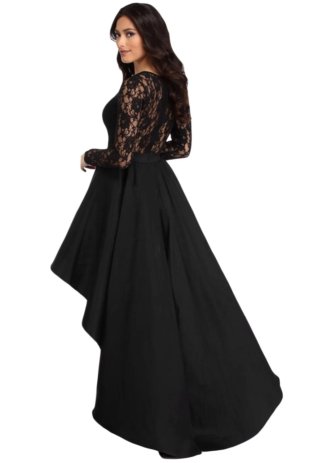 Black-Long-Sleeve-Lace-High-Low-Satin-Prom-Dress-LC61910-2-2