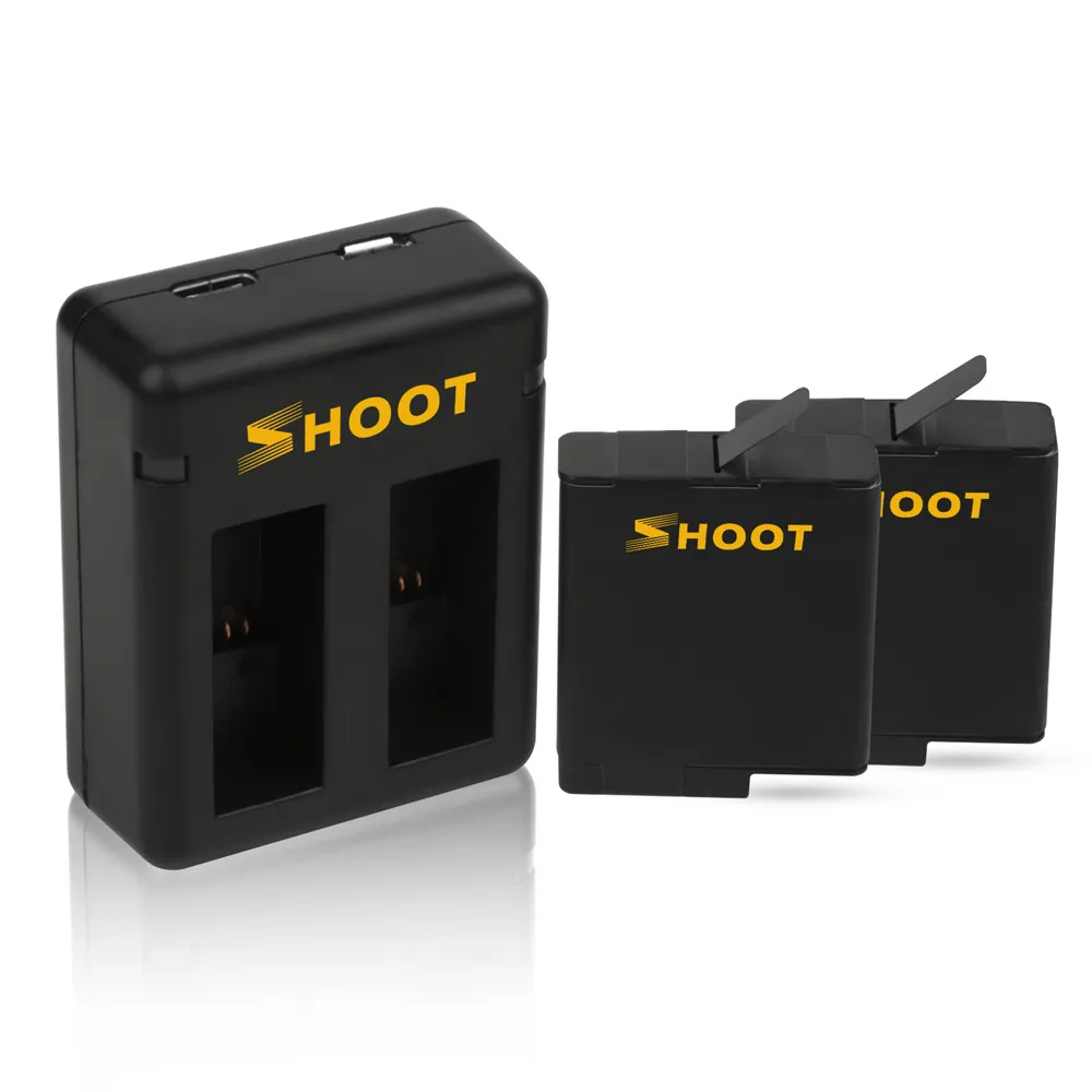 SHOOT Dual port зарядное устройство с 2 шт. 1220 мАч батарея для GoPro Hero 5 6 7 черный Cam для Go Pro Hero 7 5 изменение аксессуар