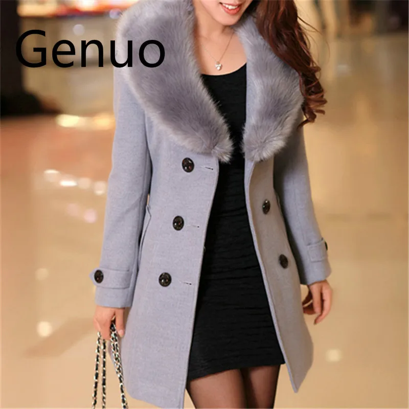 

Plus Size New Arrival 2019 Clothing Fashion Bodycon Fur Button Casual Coat Elegant Women Wool Long Korean Coat